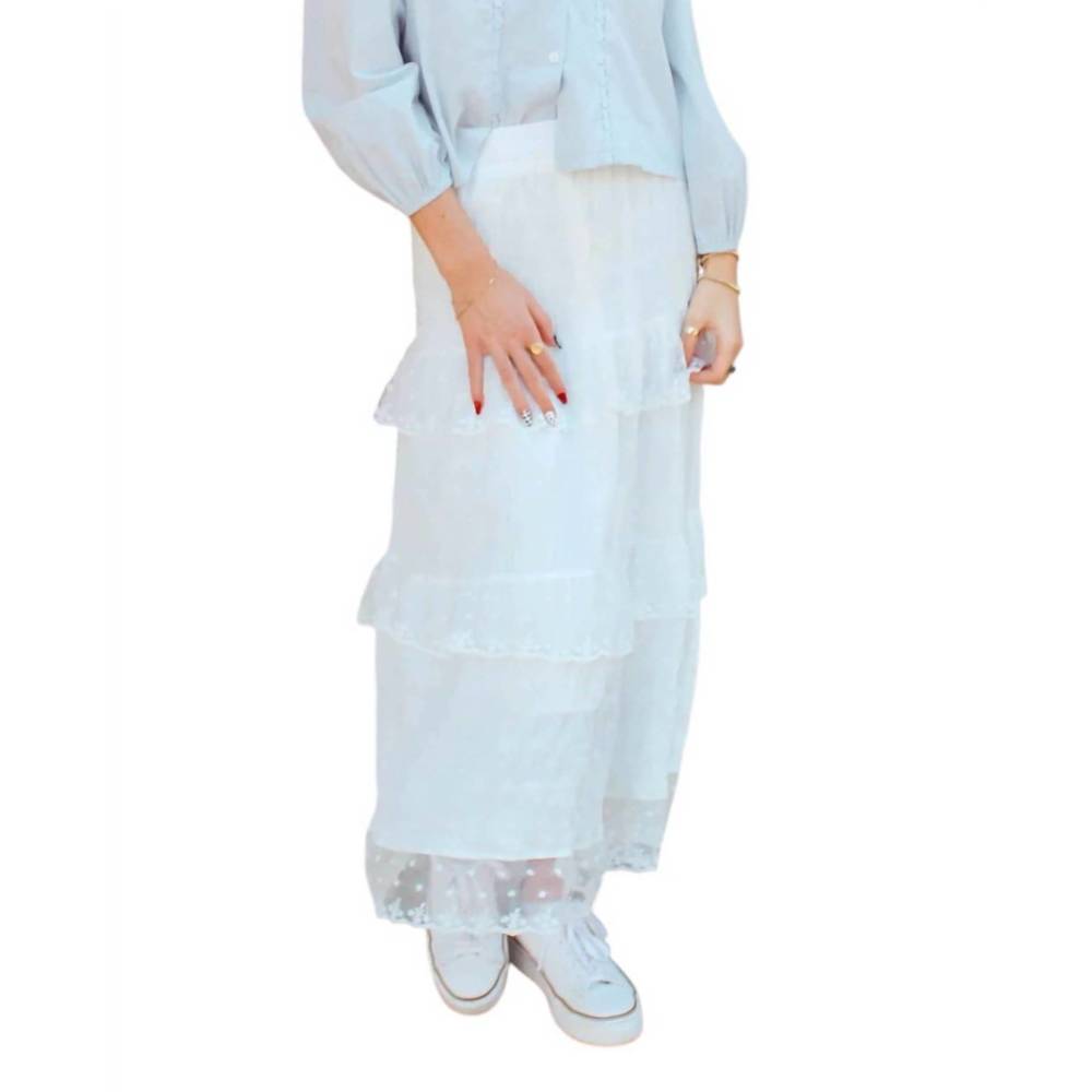 NEW ROSIE POSIE tiered lace skirt in white